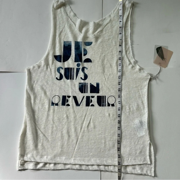 JE SUIS EN RÊVE Graphic Sleeveless 100% Linen Tank Dress Ivory Relaxed Yoga 🔥 - Picture 3 of 8